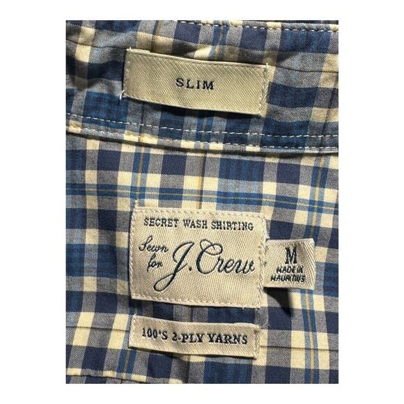 J. Crew Men’s Medium Slim Secret Wash Cotton Poplin Shirt Blue Plaid NWOT - Picture 4 of 8
